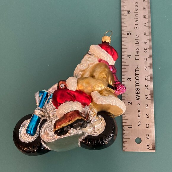 Biker Santa Ornament - Hand-Blown Glass - Picture 10 of 11